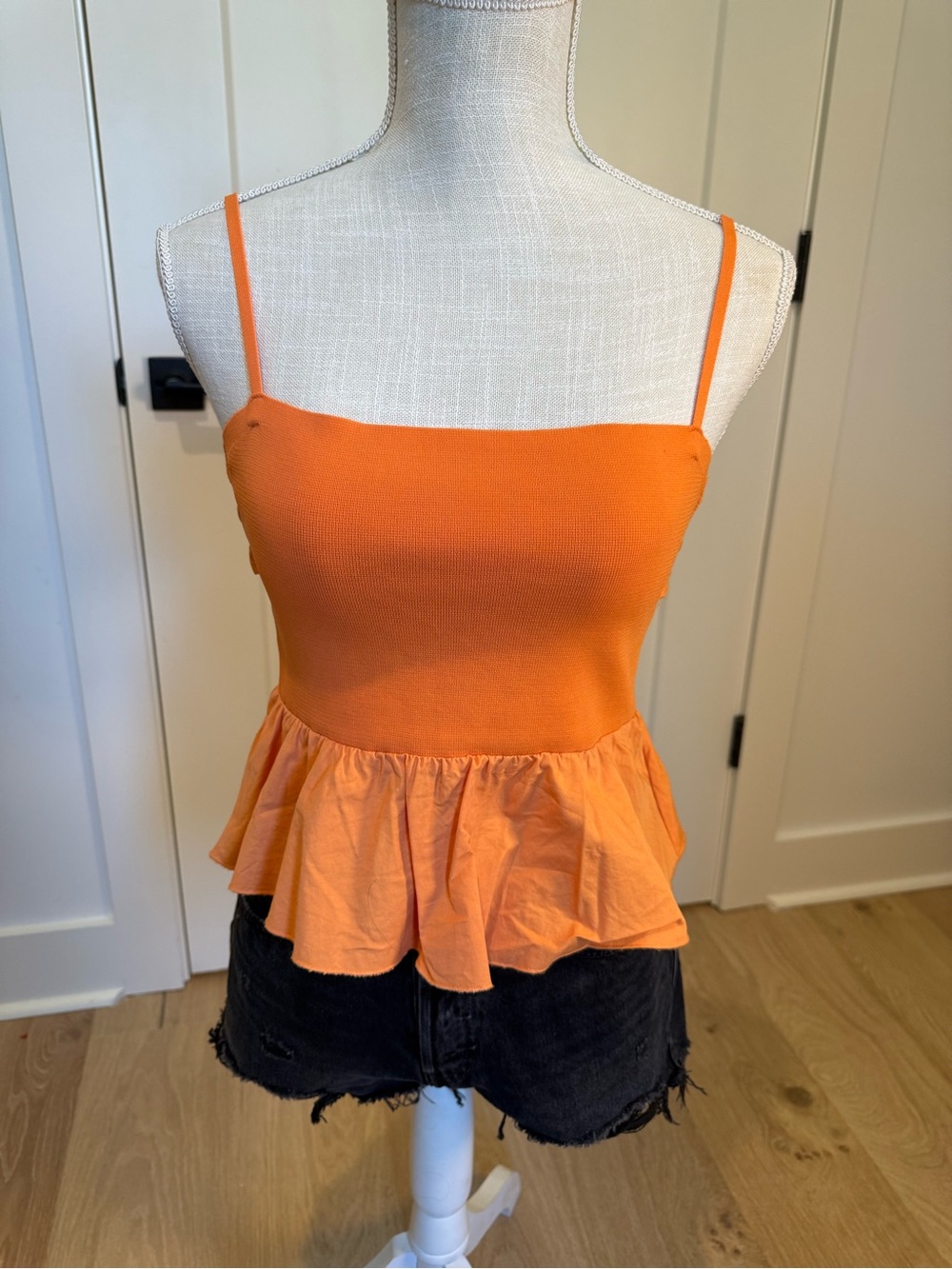Zara Orange Knit Peplum Bow Back Top Size Medium